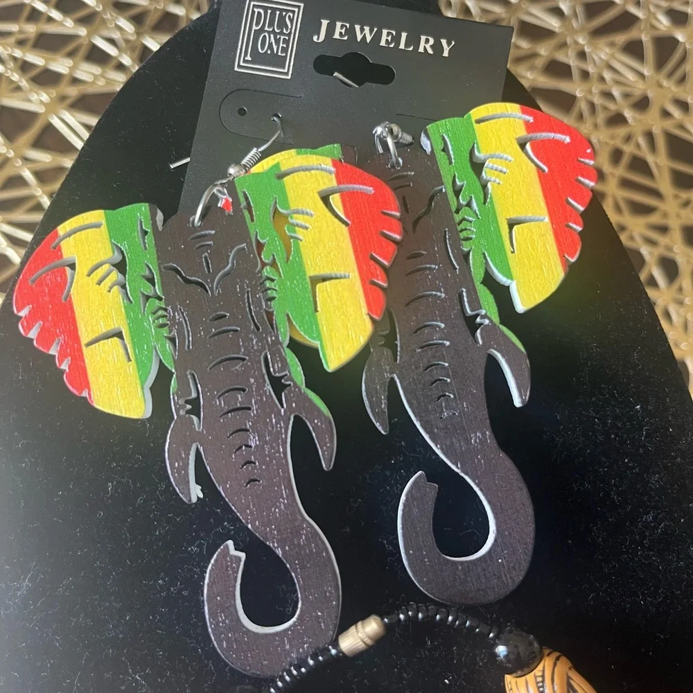 Colorful Elephant Earrings and Beaded Bracelet Set